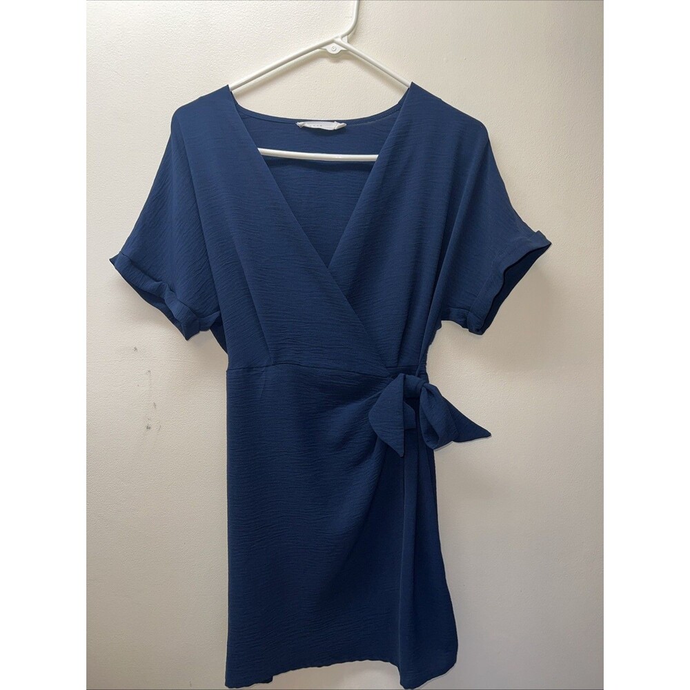 Lush Floral Wrap Dress Womens XS Navy Blue Boho Feminine